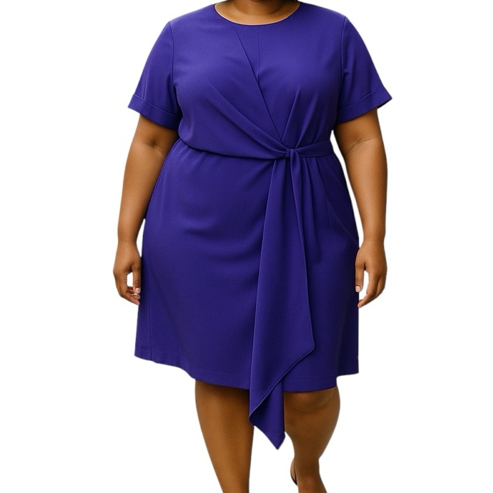 Eloquii Purple Twist Front Short Sleeve Sheath Dress 14
